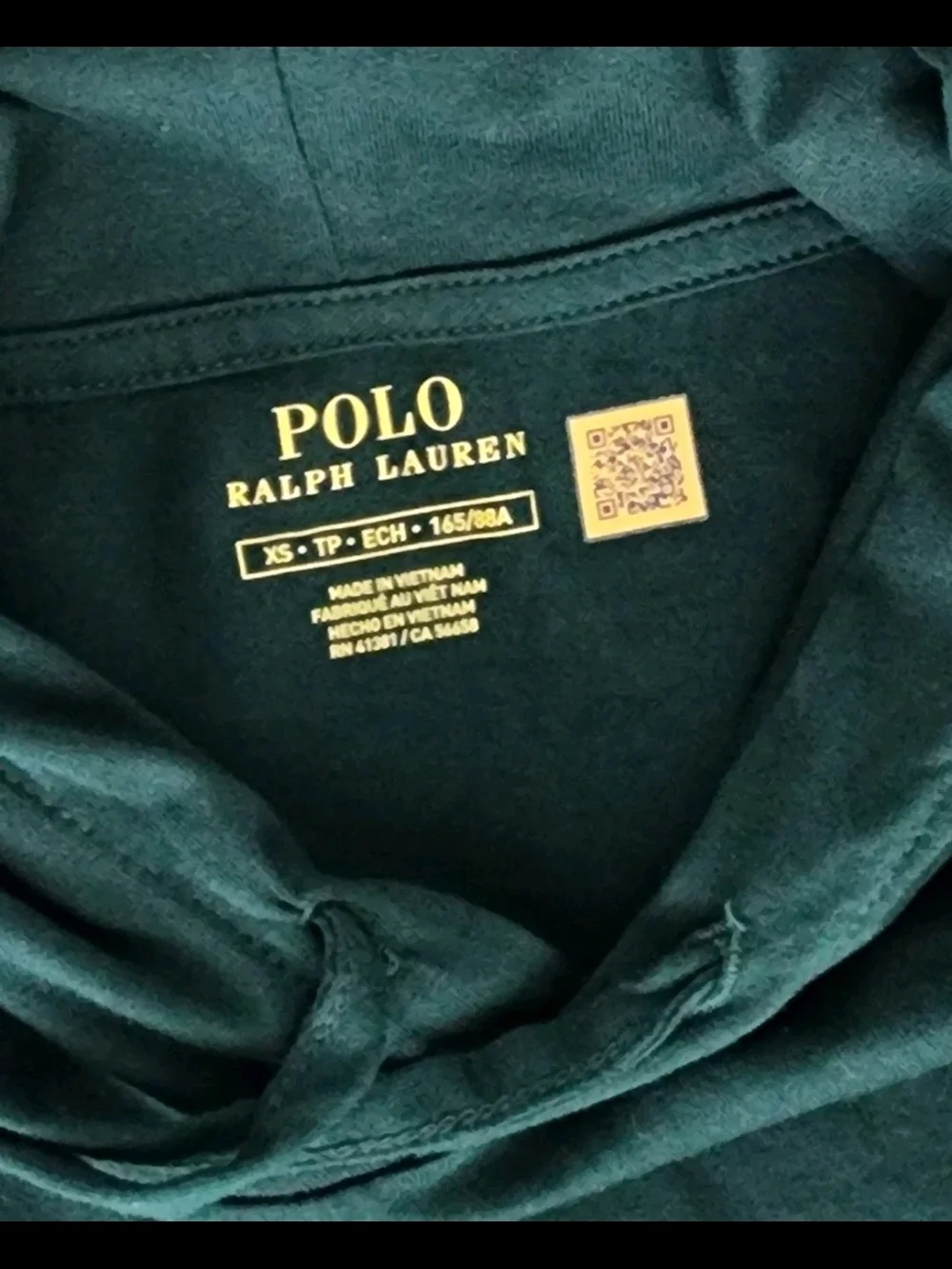 Ralph Lauren Green Hooded Long Sleeve Tee XS Cotton
